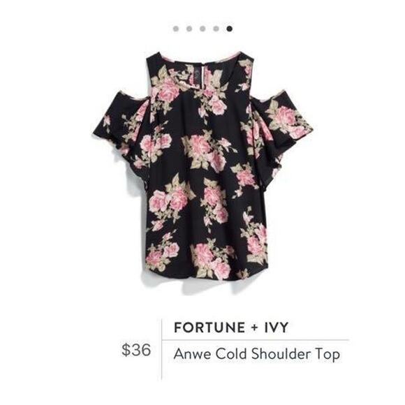 Fortune + Ivy MEDIUM Anwe Cold Shoulder Top - Stitch Fix Floral Chiffon Blouse - Picture 2 of 16